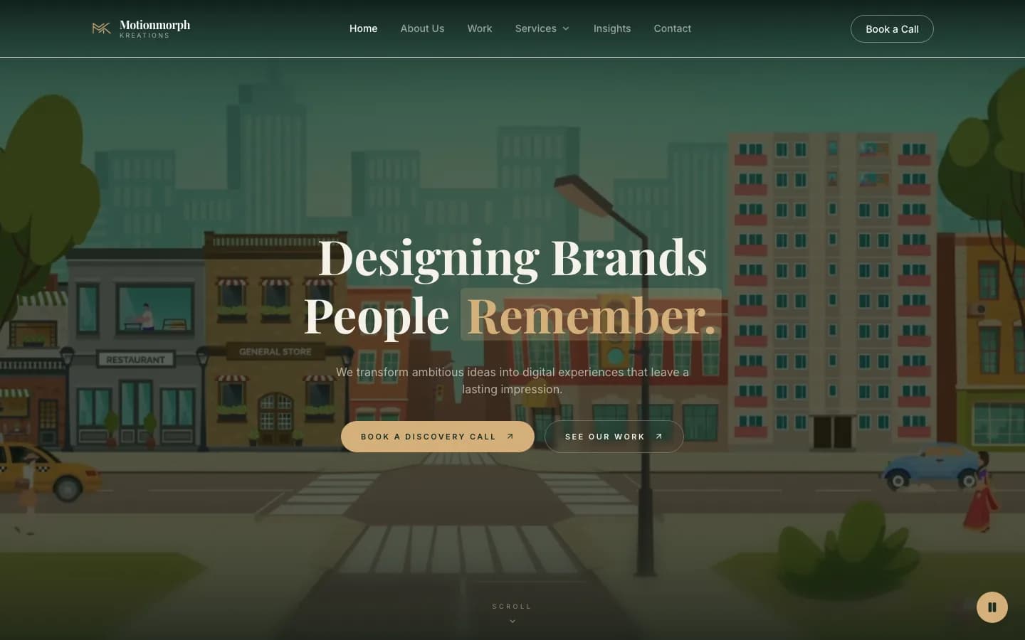 Motionmorph Kreations website homepage, designed and developed by Drasken Labs