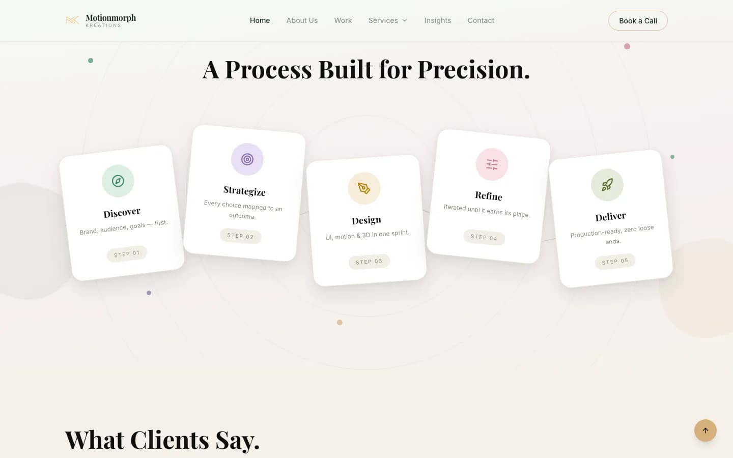 Motionmorph Kreations website section describing the studio’s design process
