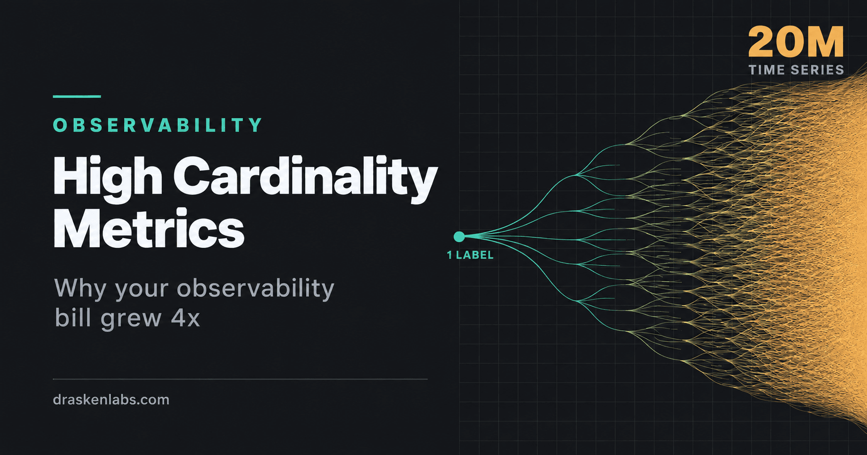 High cardinality metrics diagram showing one label multiplying into 20 million time series