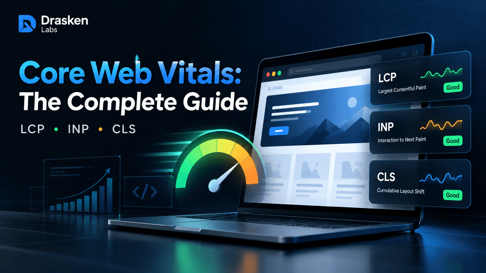 Core Web Vitals guide showing LCP, INP and CLS performance metrics